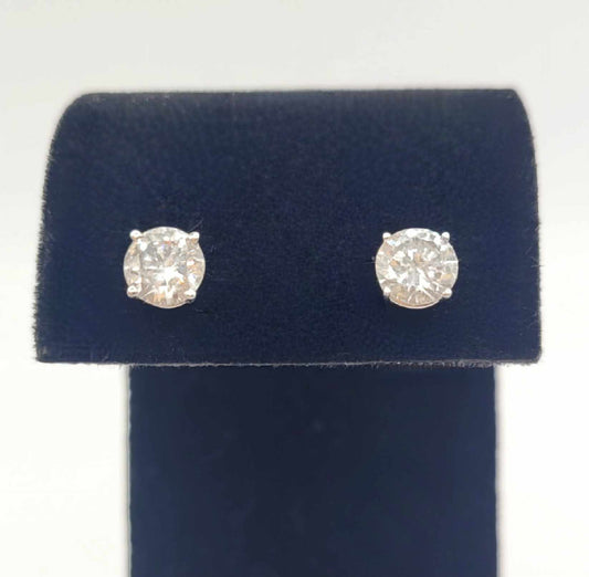 14K White Gold Diamond Stud Earrings with Screw Backs