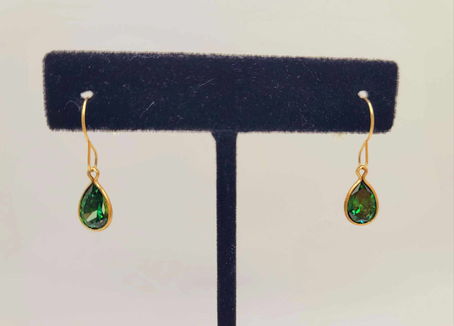 10K Yellow Gold Green Tourmaline Hook Earrings