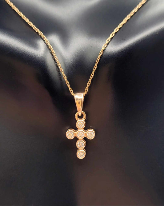 14K Rose Gold Cross Pendant Necklace with Diamonds