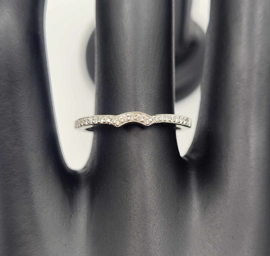 Stackable Band: 14K White Gold with Small Round Cut Diamonds, Size 6 1/2
