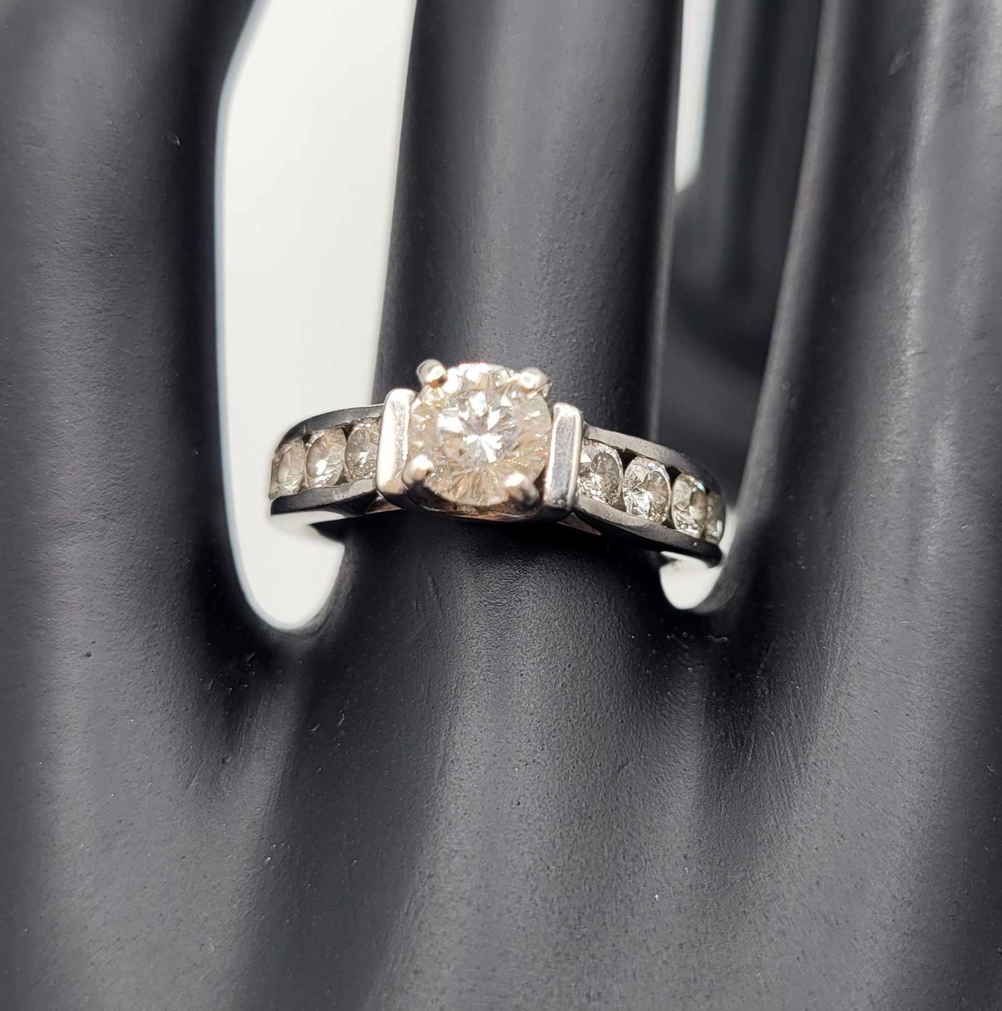 18K White Gold Channel Set Diamond Engagement Ring, Size 7