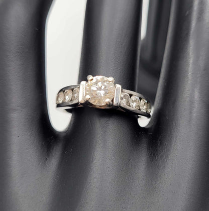 18K White Gold Channel Set Diamond Engagement Ring, Size 7