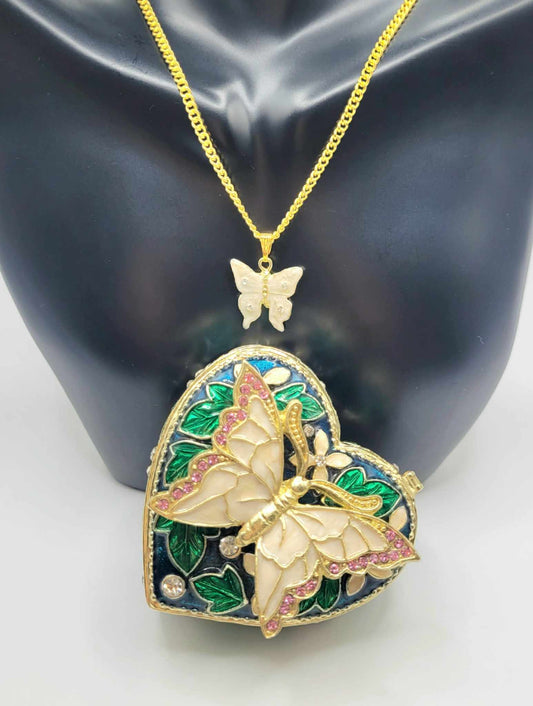 Heart-Shaped Trinket Box with Gold-Plated Butterfly Necklace
