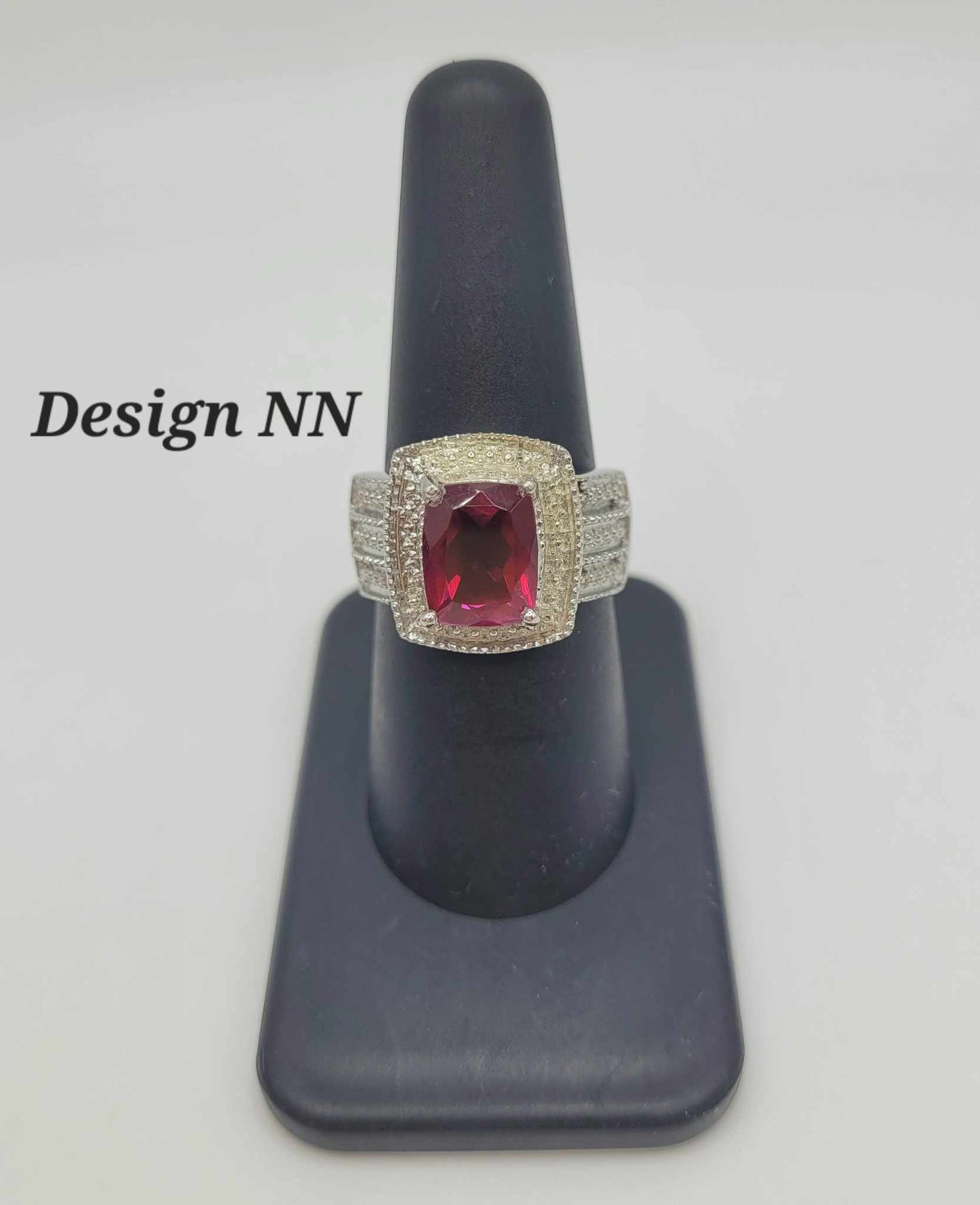 Estate Sterling Silver Ring with Dark Pink Stones - Select Your Design