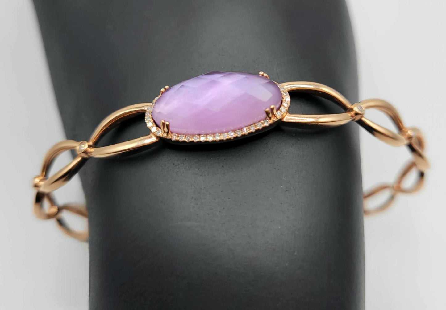 14K Rose Gold Amethyst and Diamond Cuff Bracelet