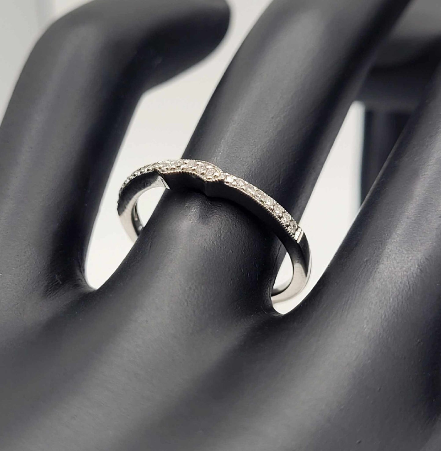 Stackable Band: 14K White Gold with Small Round Cut Diamonds, Size 6 1/2