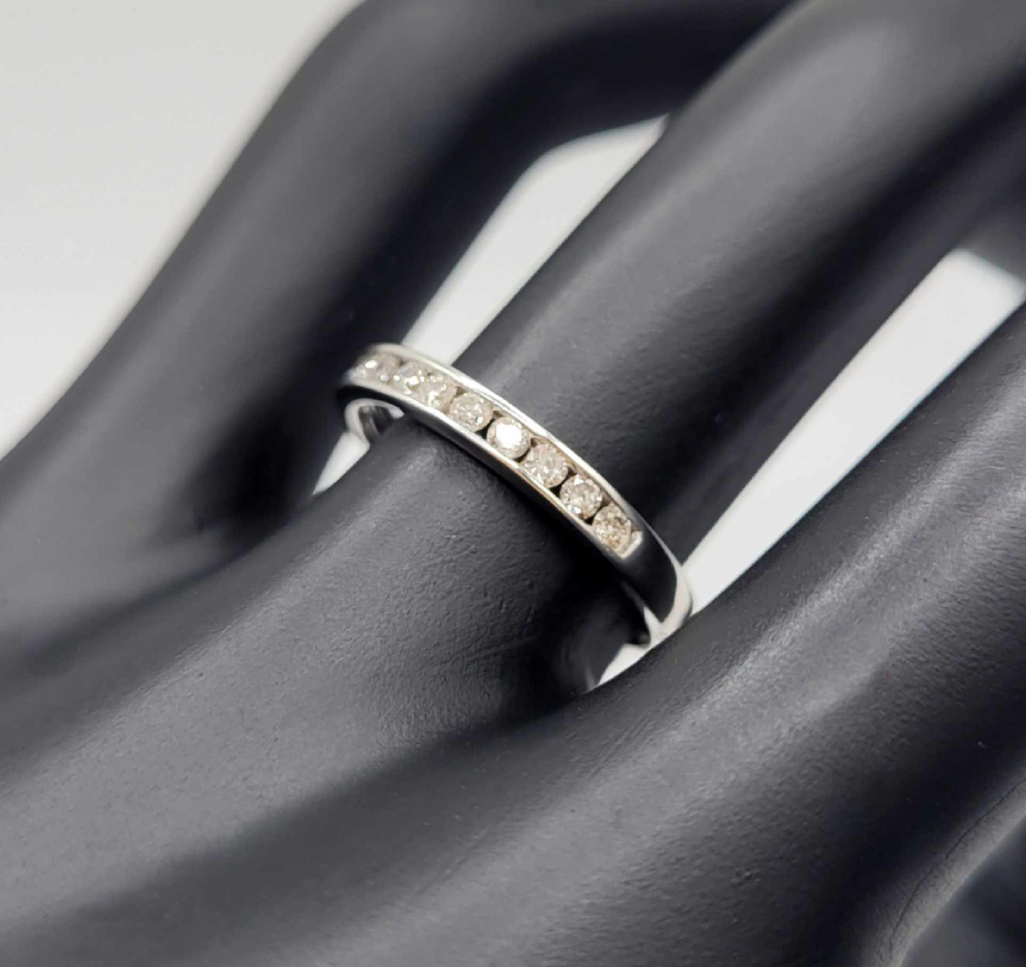 Stackable Band: 14K White Gold with 11 Channel Set Diamonds, Size 6 3/4