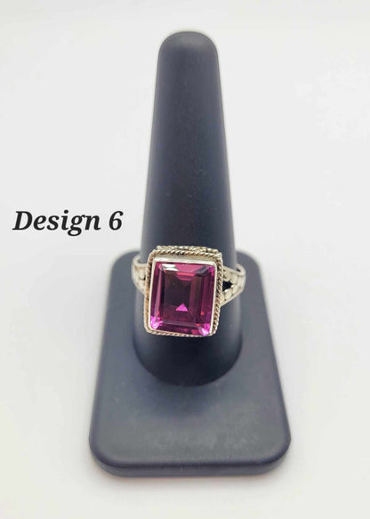 Estate Sterling Silver Ring with Fuchsia Stones - Select Your Design